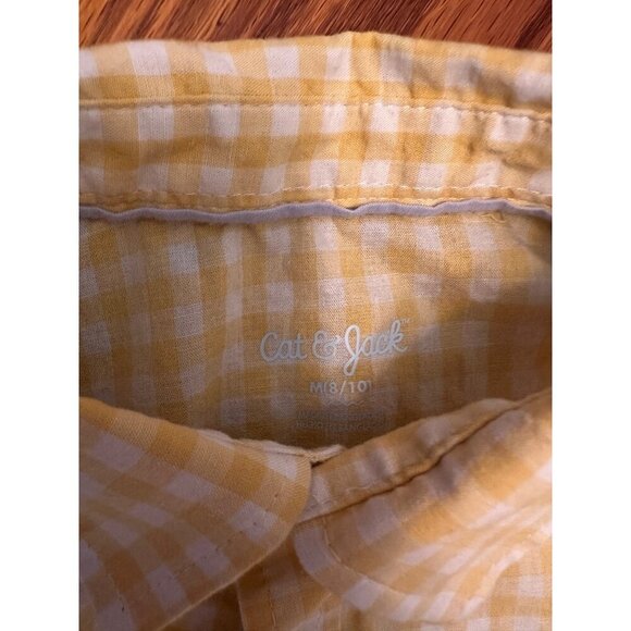 cat & jack yellow and white check plaid button down shirt - Picture 2 of 3